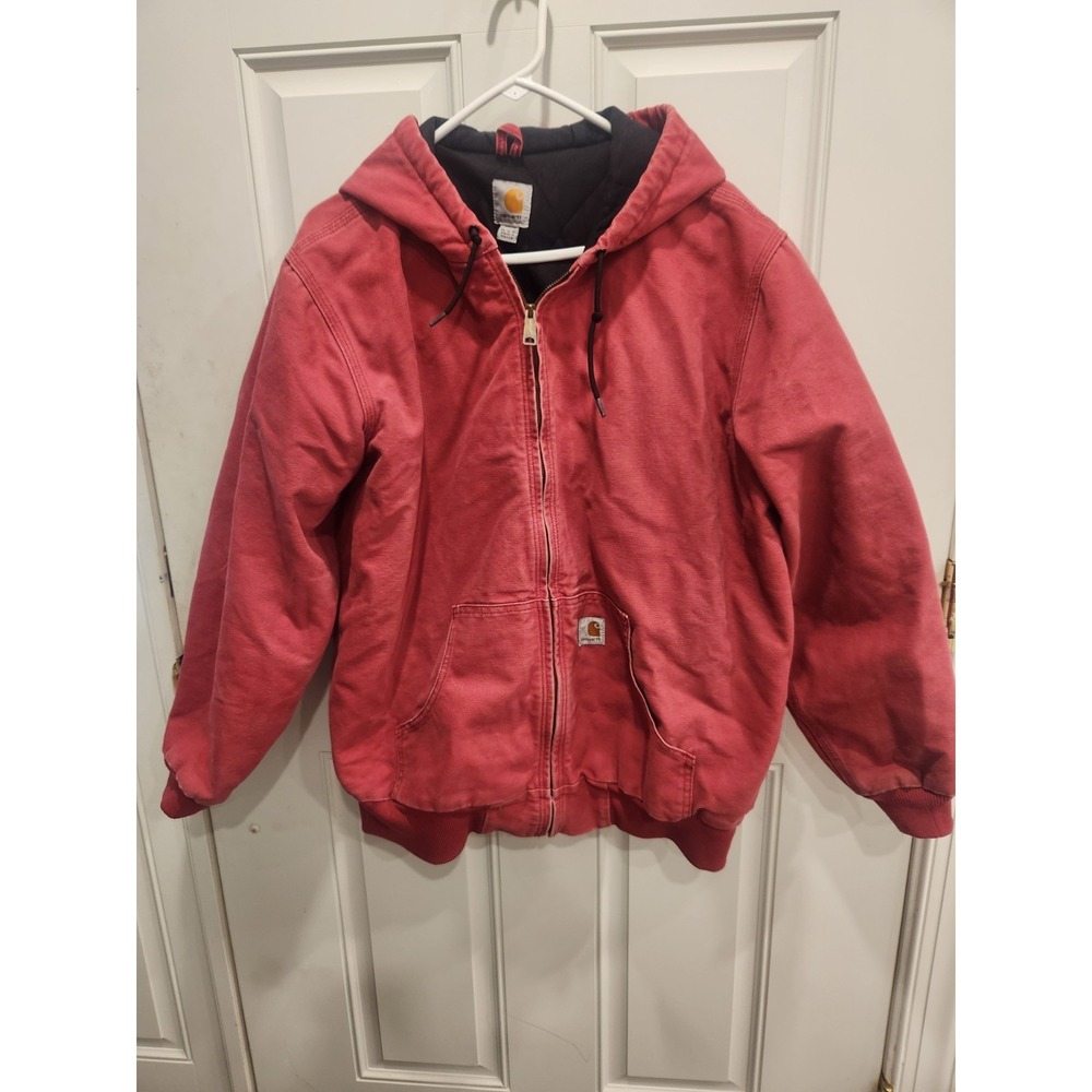 Carhartt Washed Duck Active Jacket Womens XL 16/18 Crabapple Hooded WJ130-624